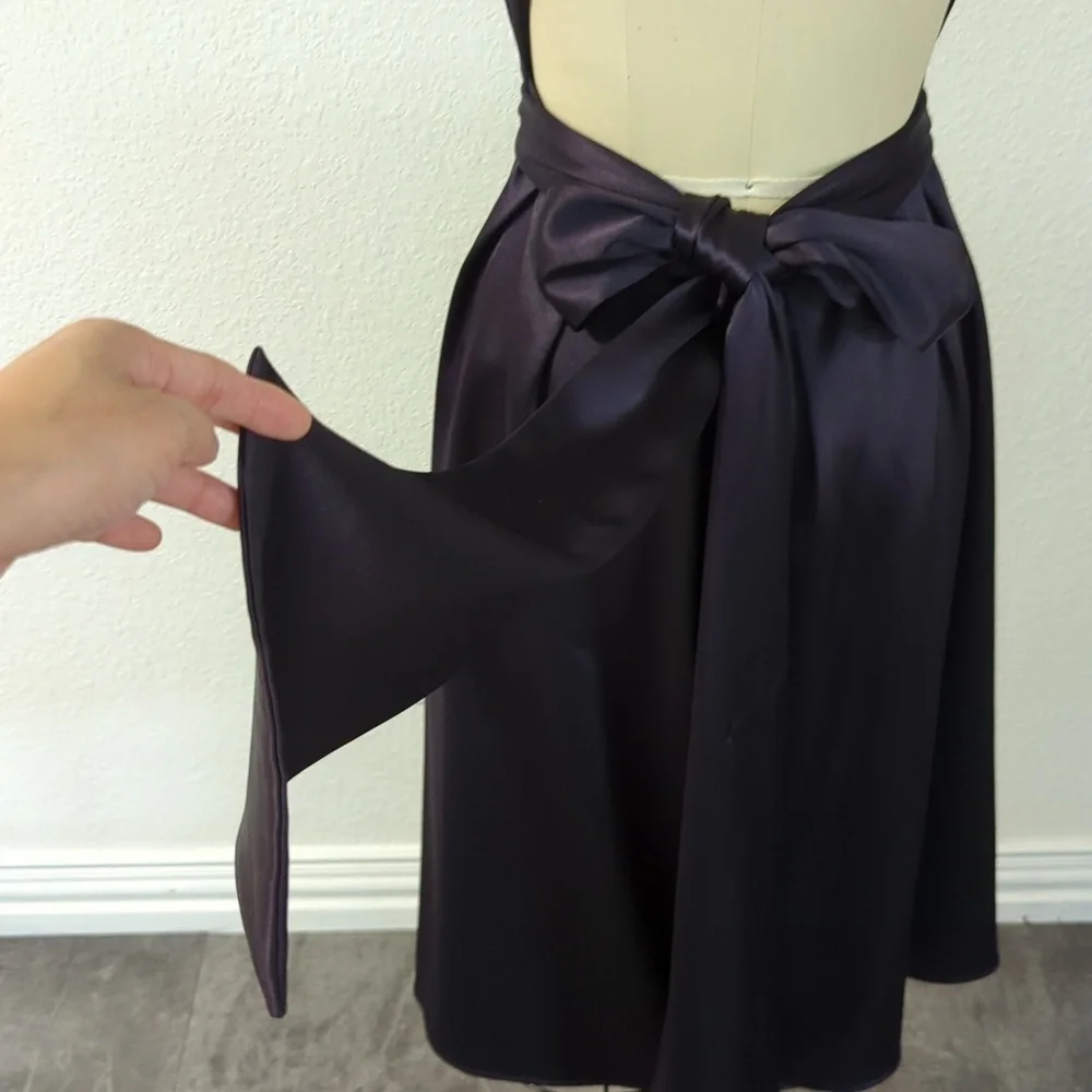 Celine Saint Waist Tie Open Back A Line Satin Dress Dark Gray Purple 40/8 classy - Picture 7 of 12